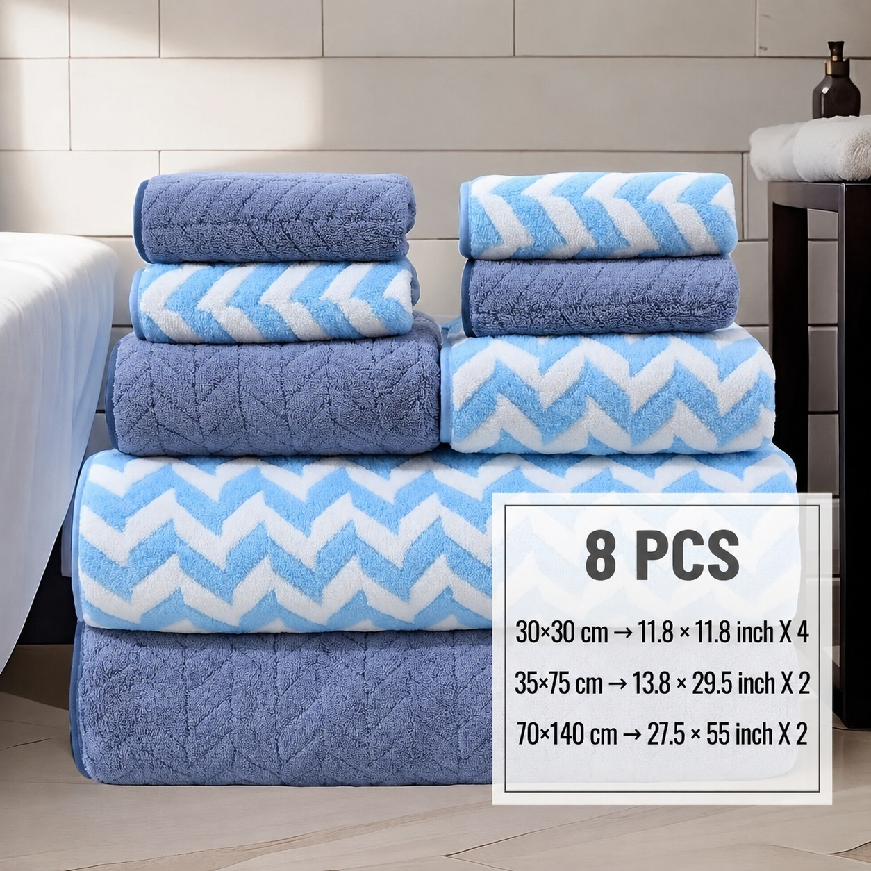 8-Piece Fleece Microfiber Towel Set